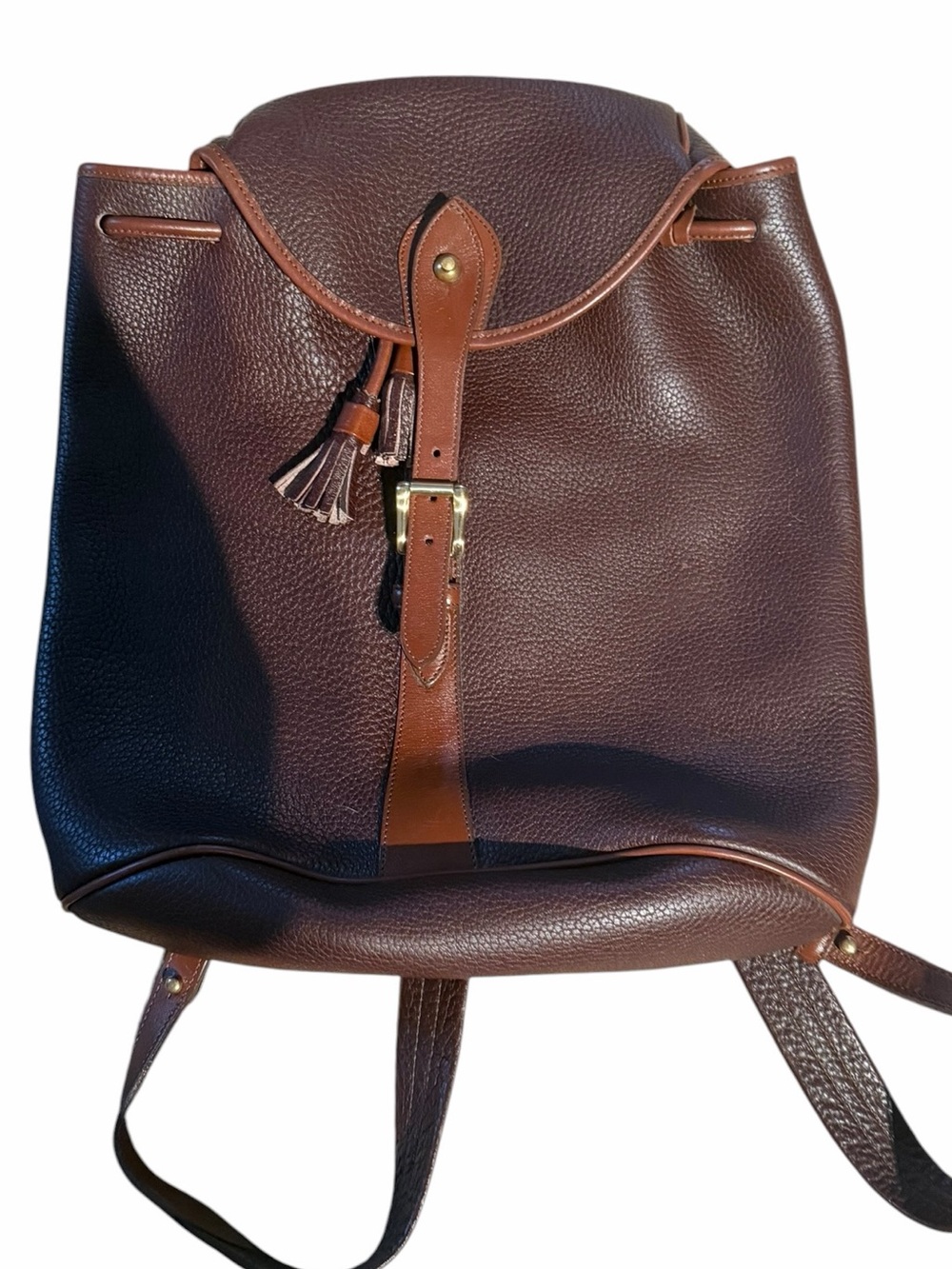 Vintage Dooney & Bourke Brown Pebbled Leather Drawstring Backpack